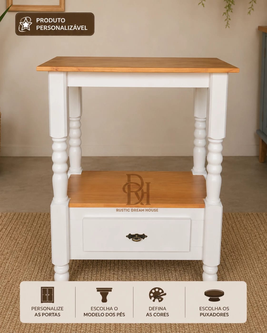 Aparador 80 cm com 1 Gaveta Inferior Personalizável em MDF Laqueado 1