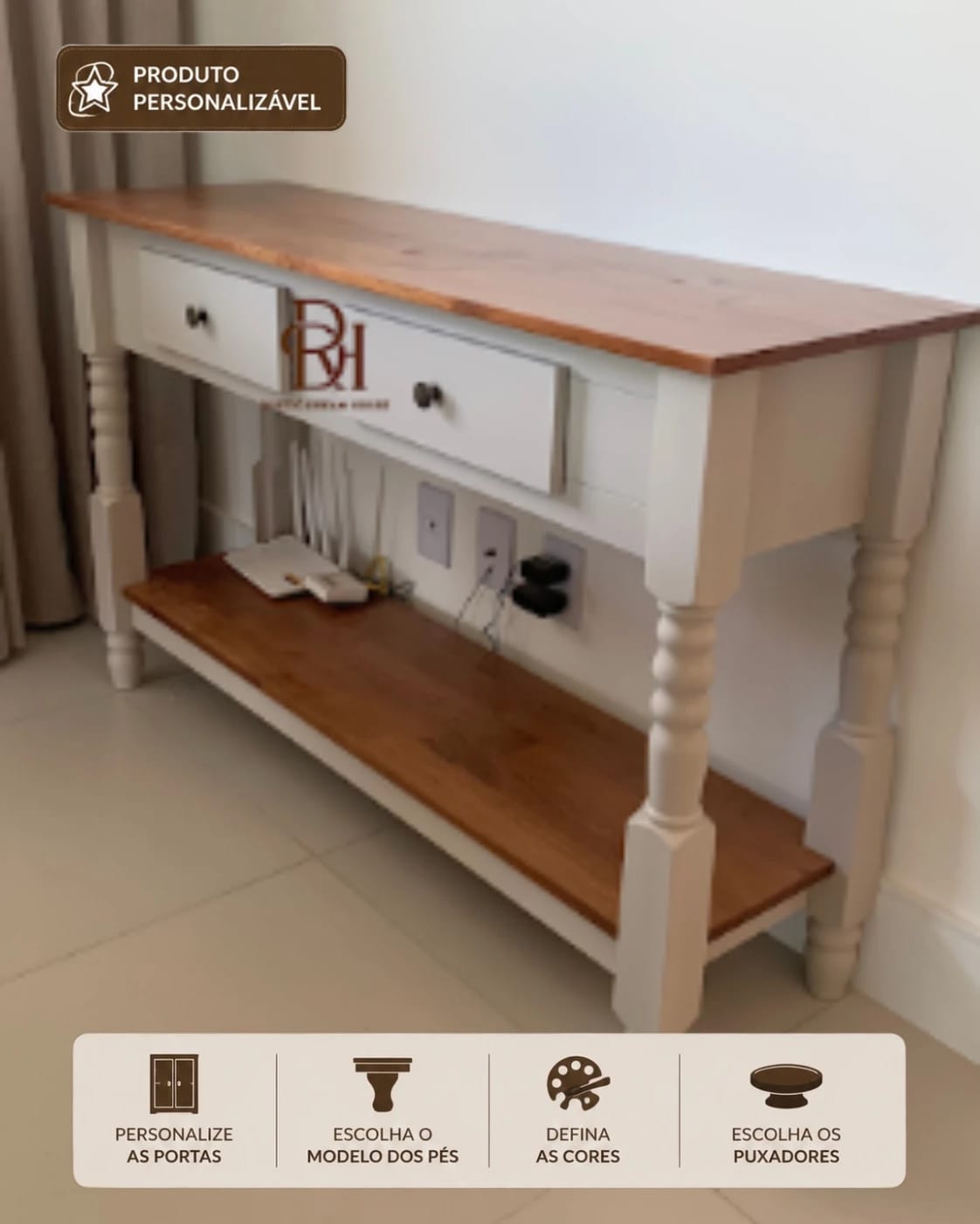 Aparador 1.40 cm com 2 Gavetas Superiores Personalizável em MDF Laqueado 1