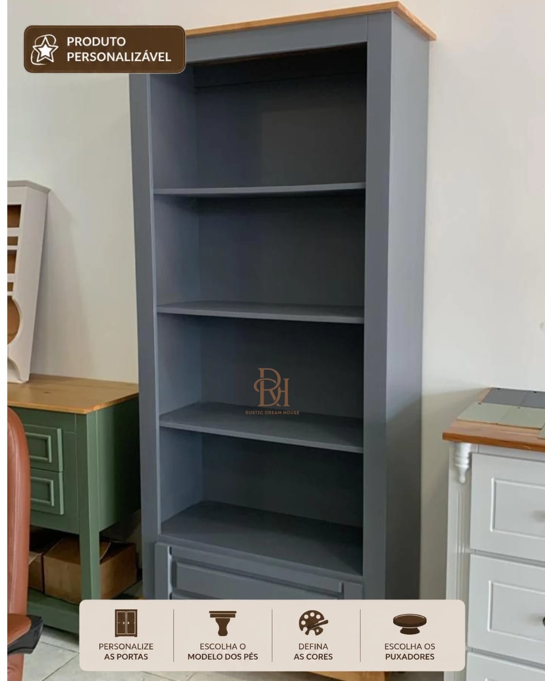 Livreiro 80 cm com 1 Gaveta Personalizável em MDF Laqueado 1
