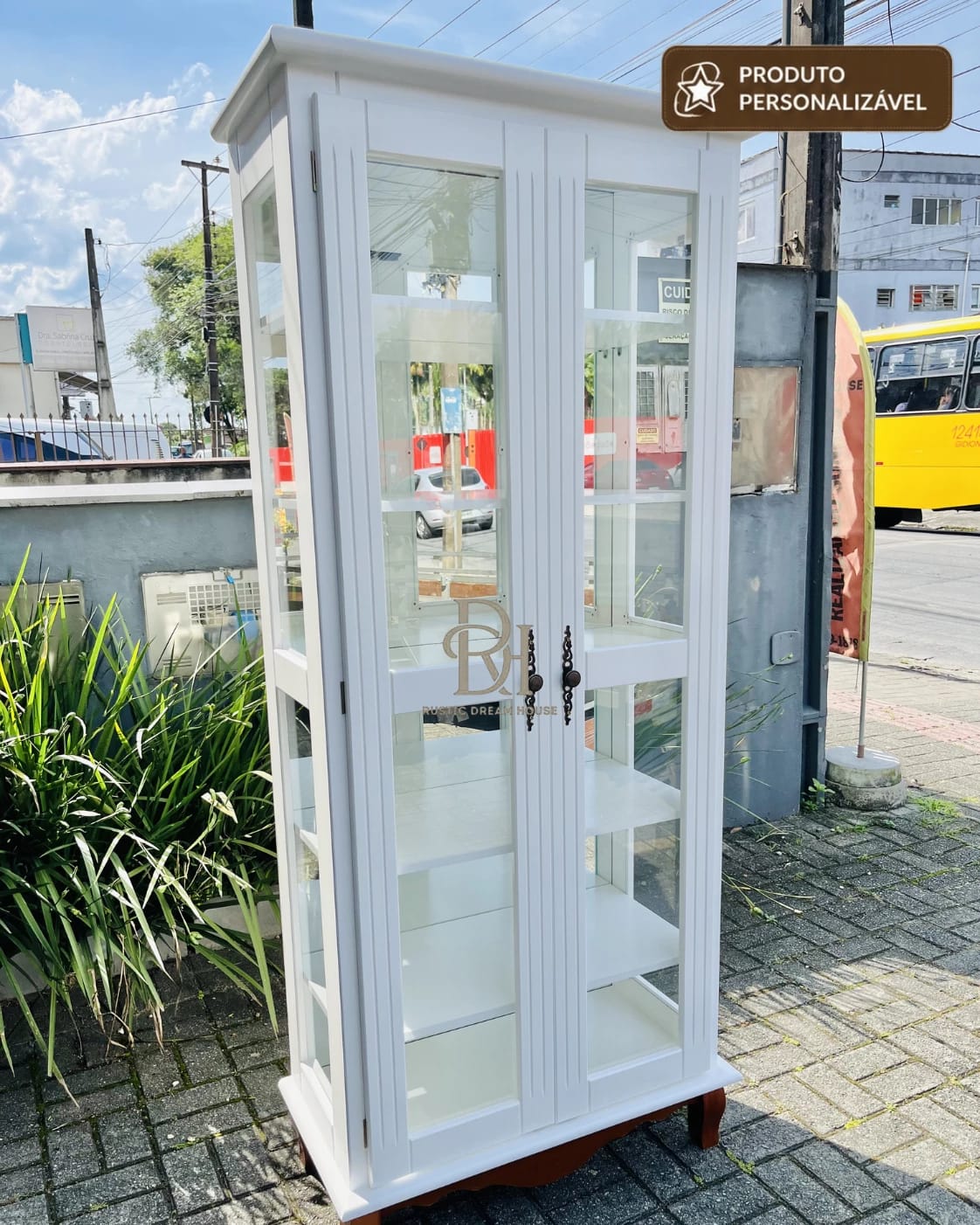 Cristaleira 82 cm 2 Portas com Fundo Espelhado Personalizável em MDF Laqueado 1