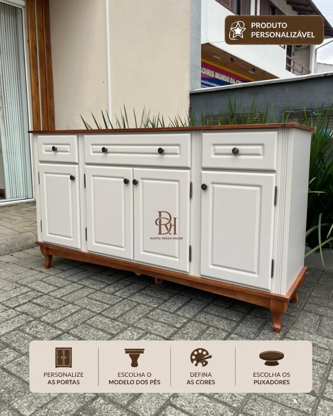 Balcão Buffet 1.60 m 4 Portas e 3 Gavetas Personalizável em MDF Laqueado 1