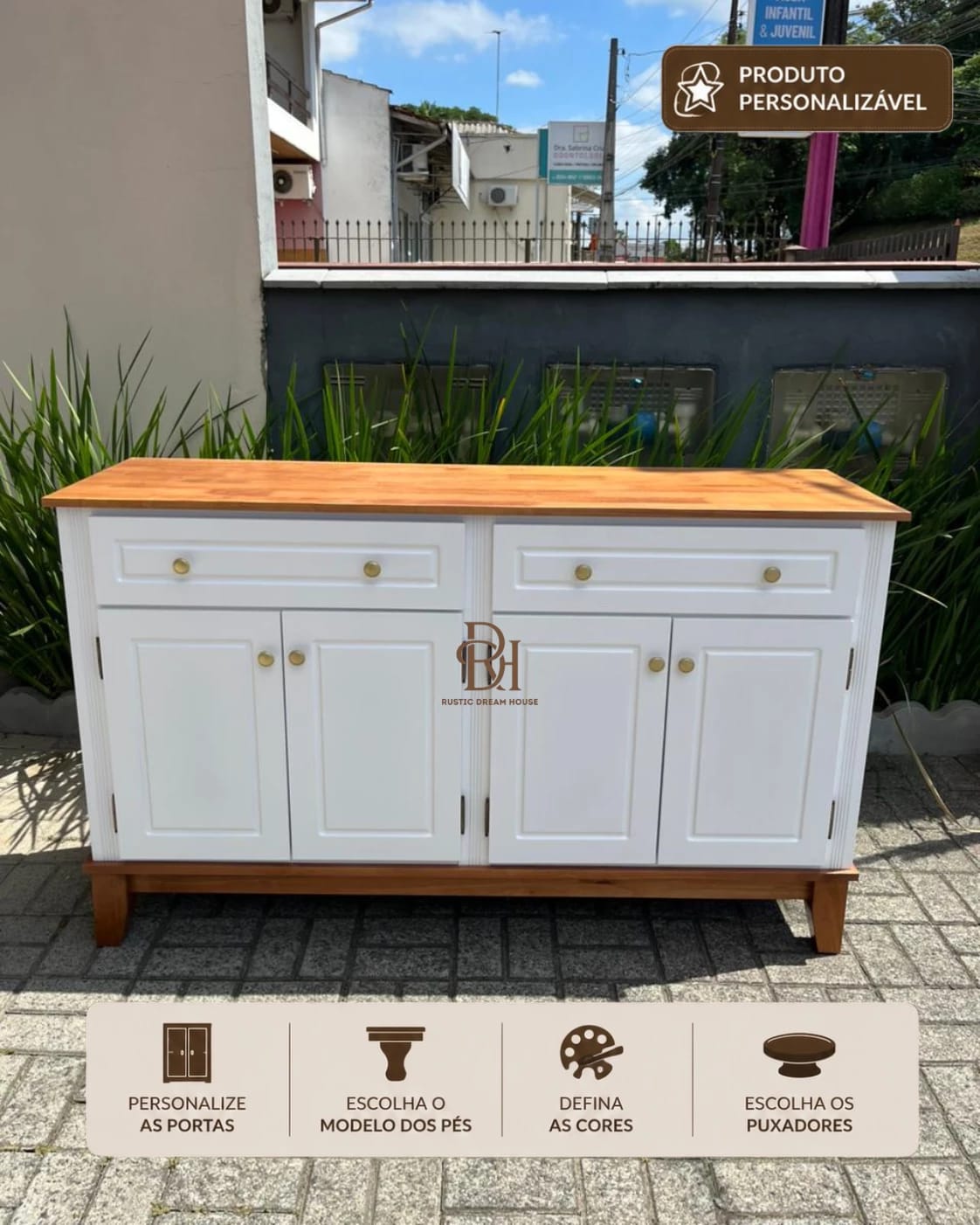 Balcão Buffet 1.60 m 4 Portas e 2 Gavetas Personalizável em MDF Laqueado 1