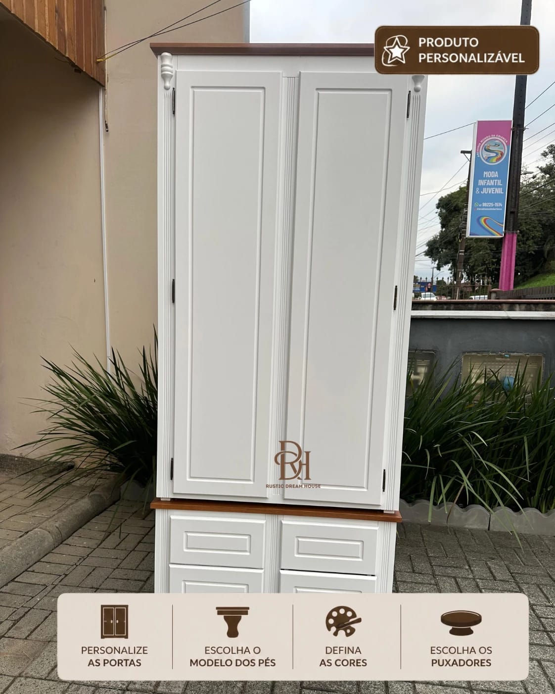 Roupeiro 90 cm 2 Portas e 4 Gavetas Personalizável em MDF Laqueado 1