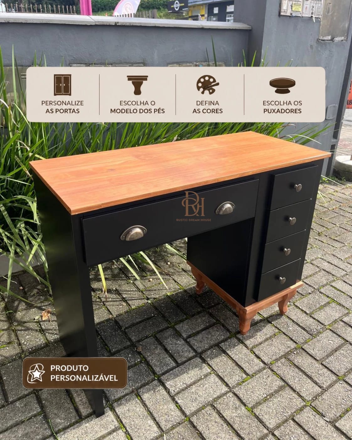 Escrivaninha 1.20 m com 5 Gavetas Personalizável em MDF Laqueado 1