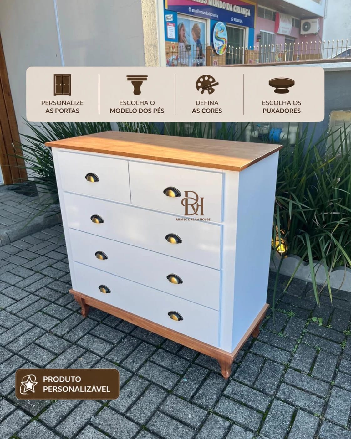 Cômoda 1.00 m com 5 Gavetas Personalizável em MDF Laqueado 1