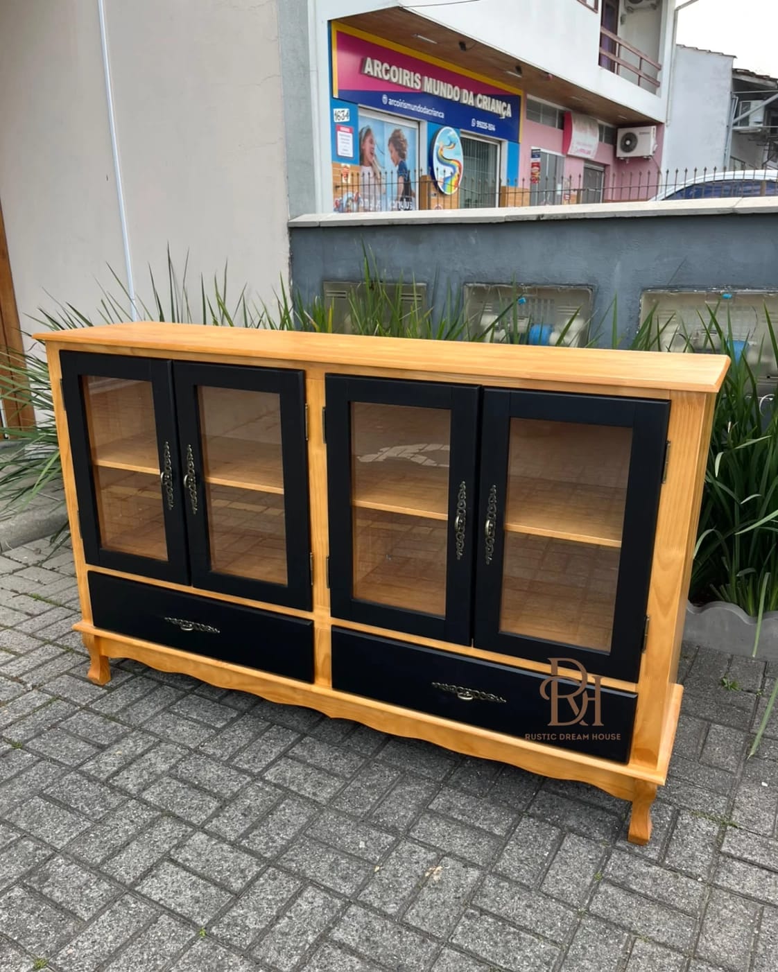 Balcão Cristaleira 4 Portas e 2 Gavetas Preto – Frete Rápido 1