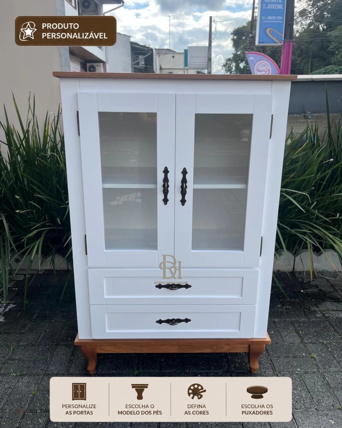 Mini Cristaleira 80cm com 2 Portas e 2 Gavetas Personalizável 1